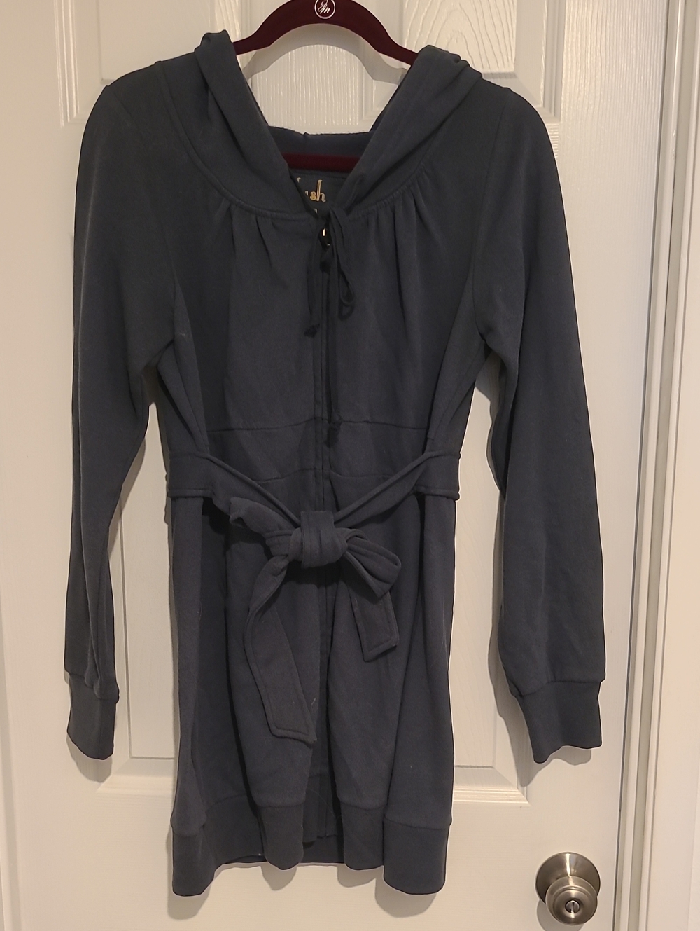 Victoria Secret Long Hooded Tie-Waist Jacket - Carbon Blue Gray - Size Large
